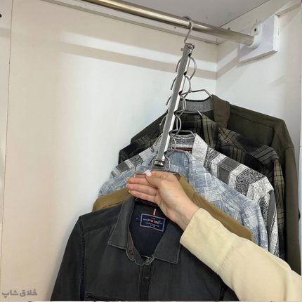 آویز لباس 6 قلاب برای پیراهن و کت و پالتو با 6 عدد چوب لباسی فلزی مدل کمان
