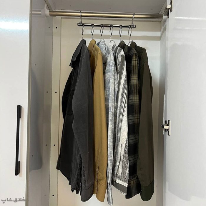 آویز لباس 6 قلاب برای پیراهن و کت و پالتو با 6 عدد چوب لباسی فلزی مدل کمان